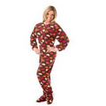 Unisex Micro-Polar Fleece Button Front Pajamas (Brown/White Hearts)